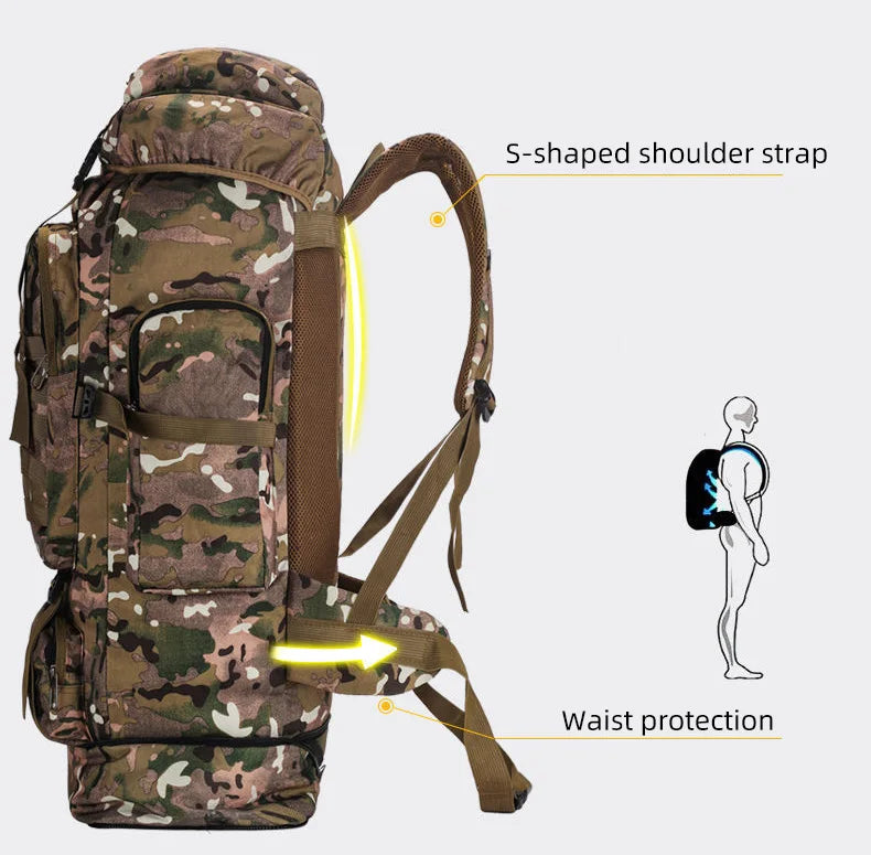 Mochila mimetizada para acampar al aire libre de 100L